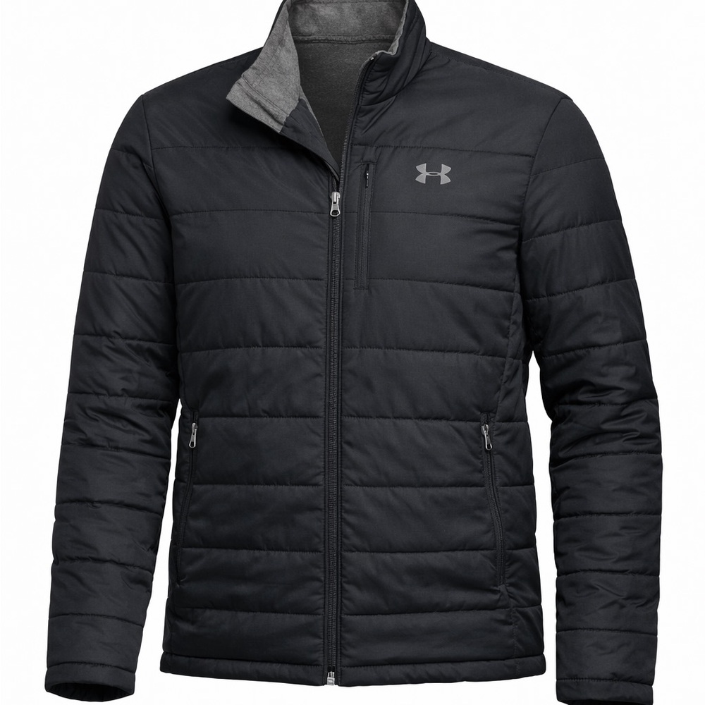 Under Armour Black Puffer Jacket Men’s Large Full Zip Quilted Athletic Coat - Picture 2 of 7